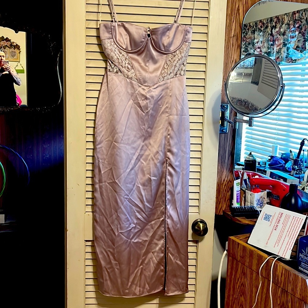 Zara champagne rose colored bustier t- length dress. Size medium